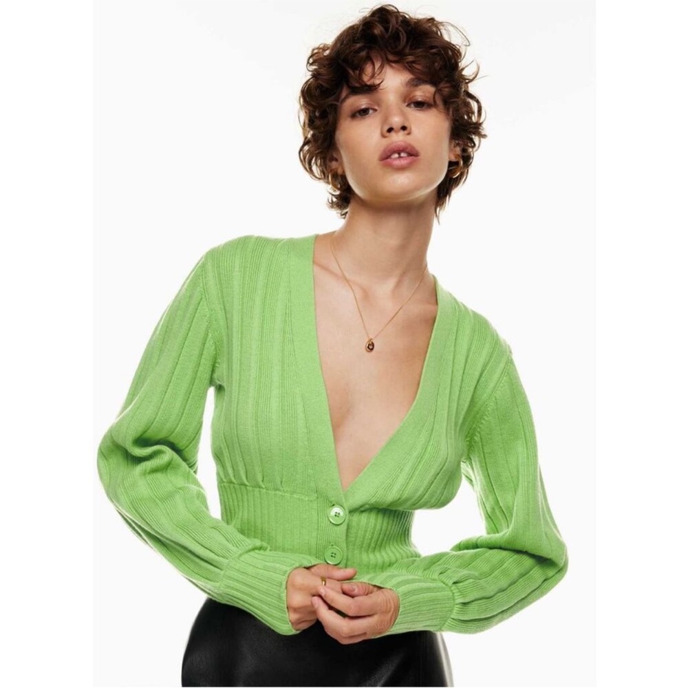 Wilfred Aritzia Cucamelon Green Plunge Front Cardigan Large